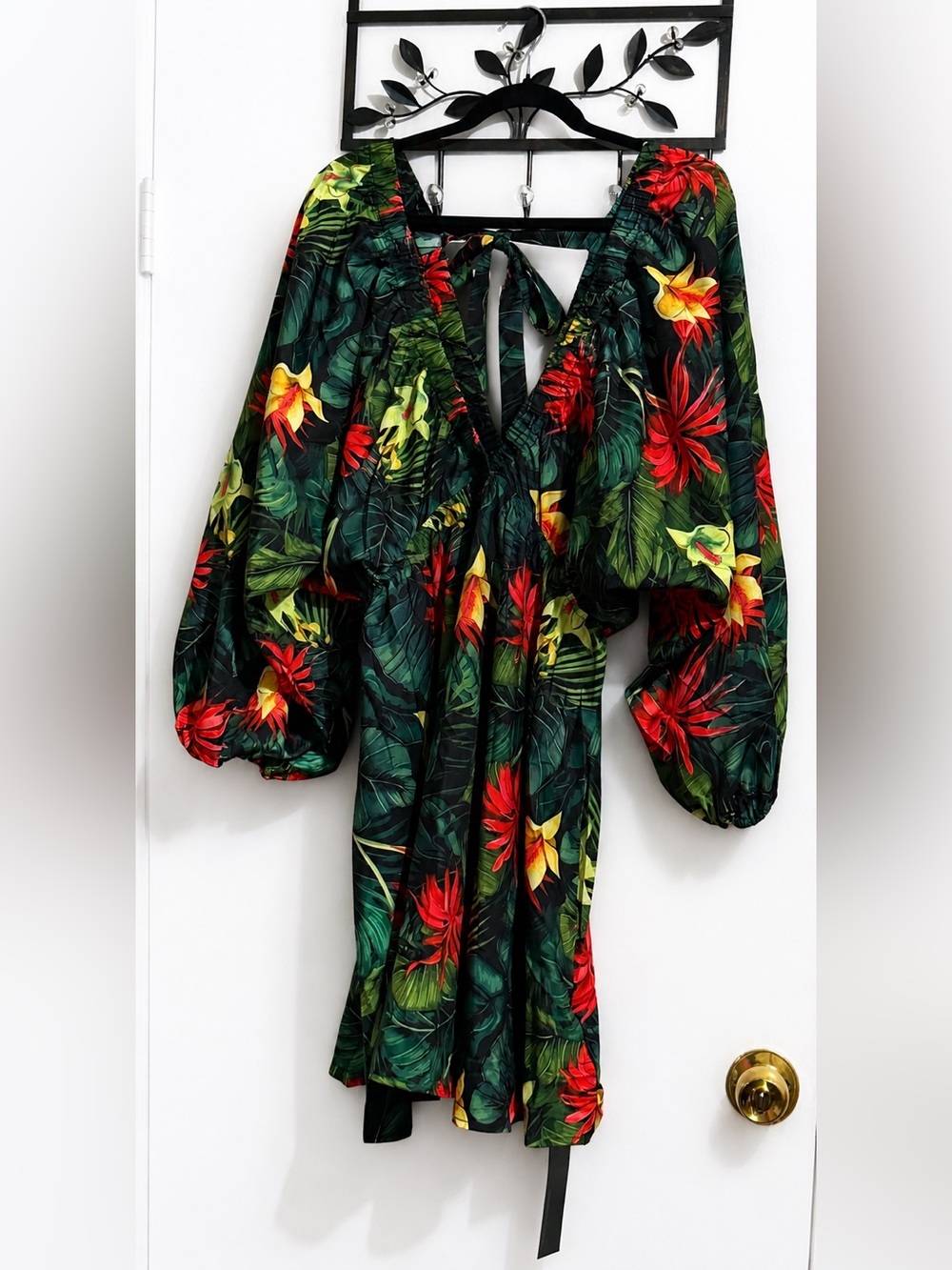 Women’s Tropical Floral V-Neck Dress - Green & Red